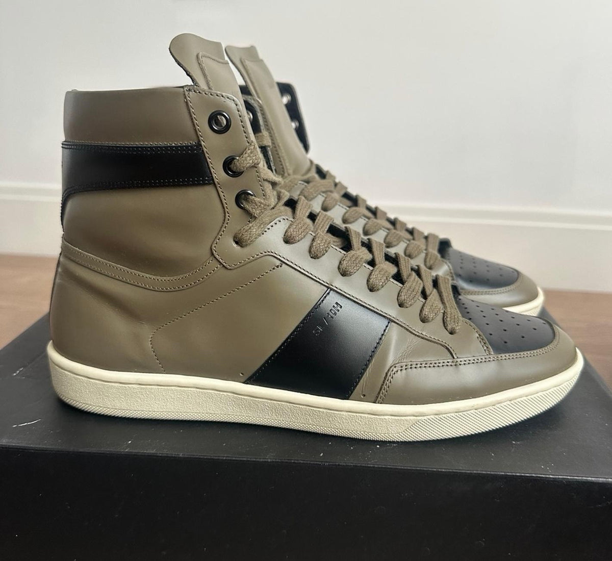 Saint Laurent Paris SL10H Black Olive Green high top Sneakers