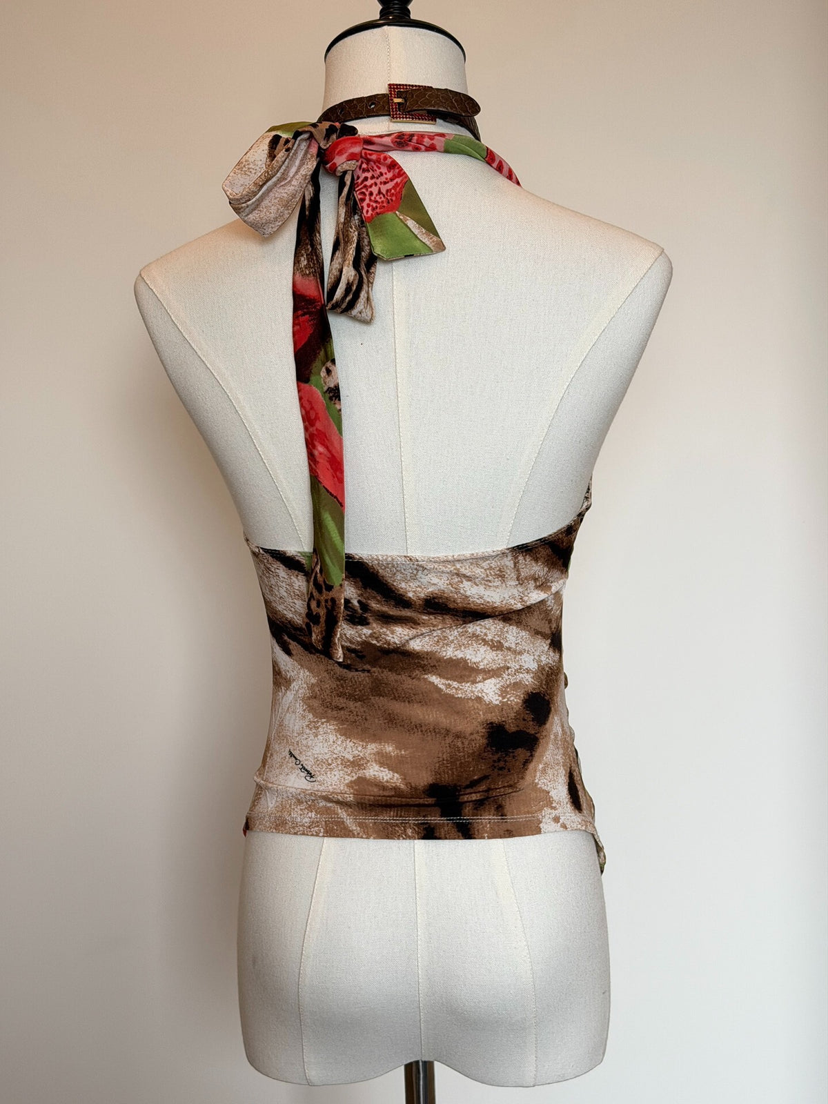 roberto cavalli rare vintage leopard print butterfly orchid print top
