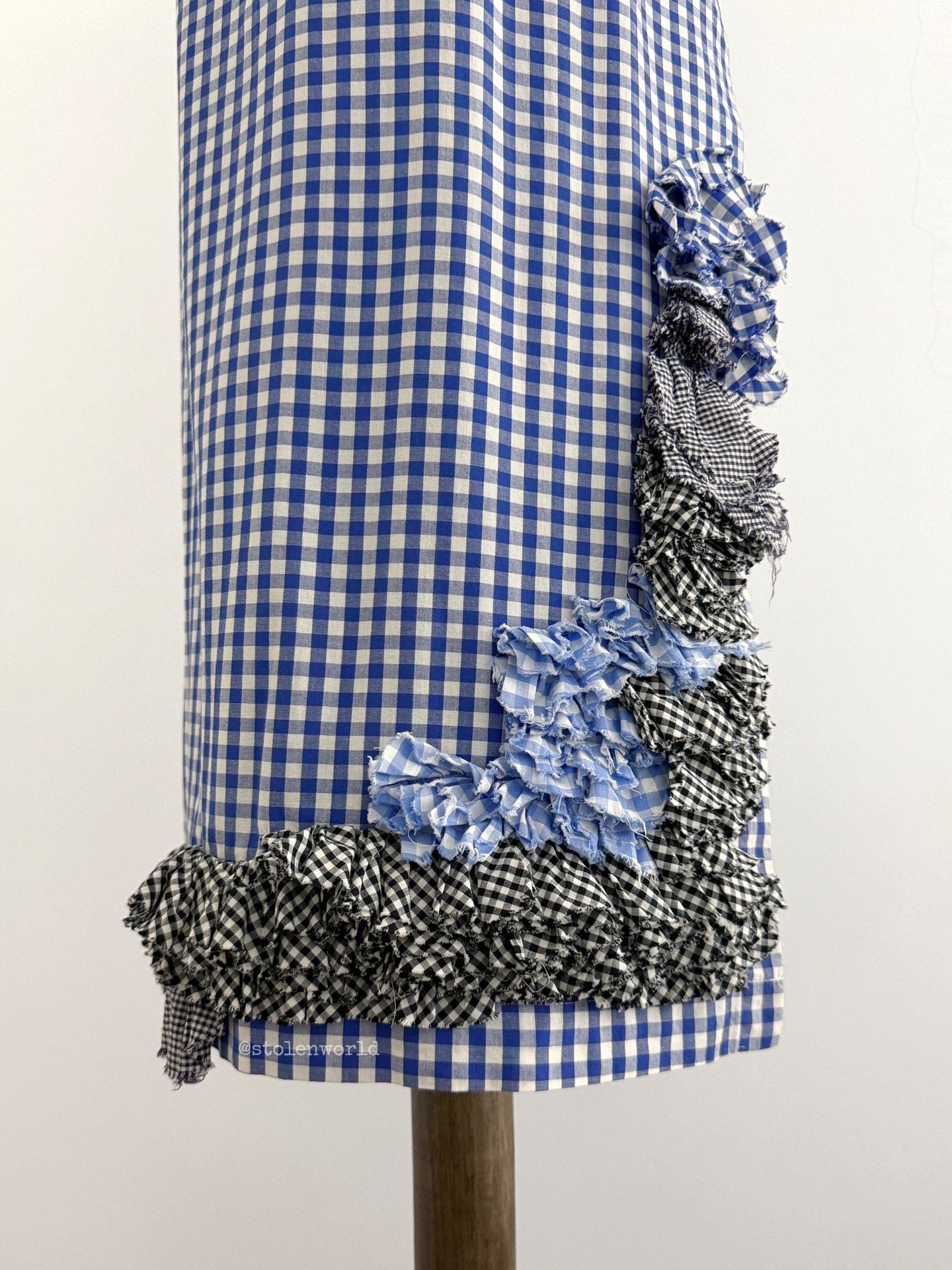 Comme Des Garcons Blue White Plaid Ruffle Wrap Cotton Skirt - Devines