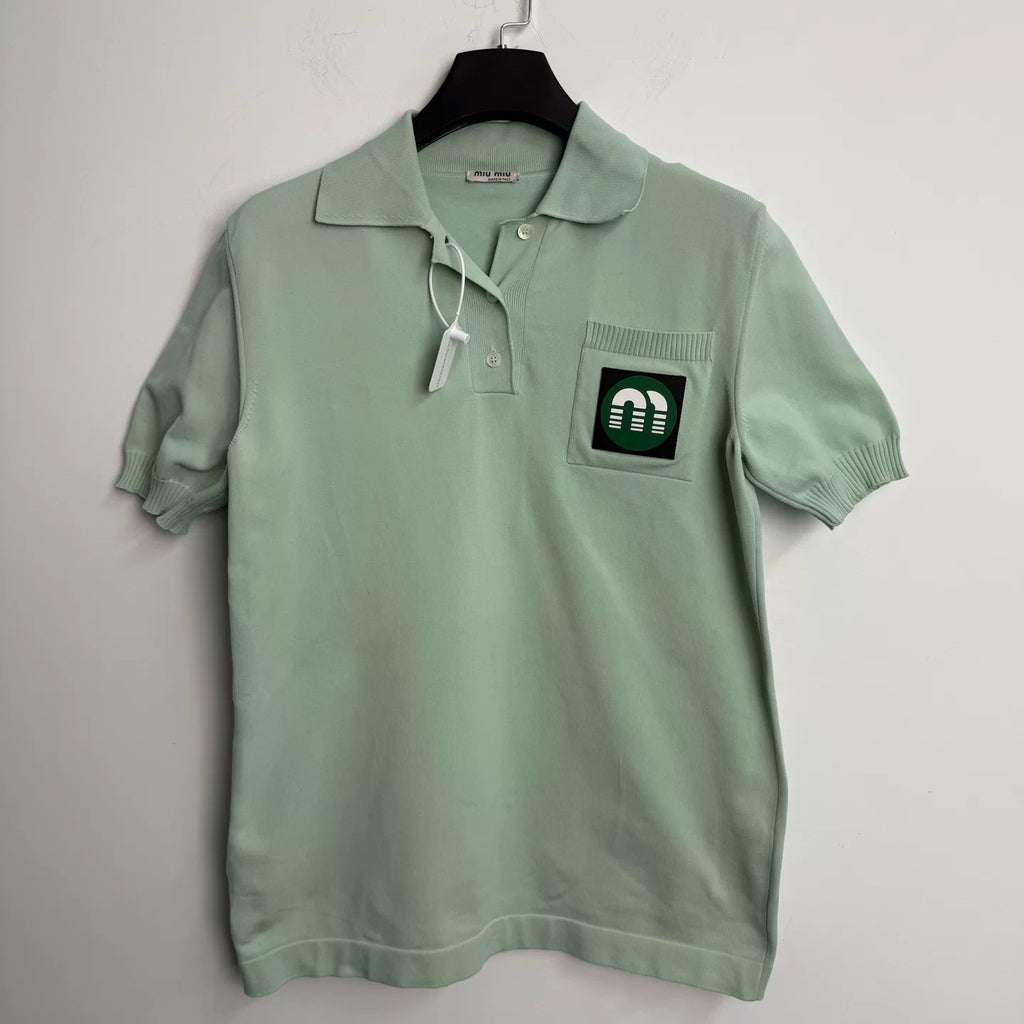 Miu Miu Green Knit Polo Top
