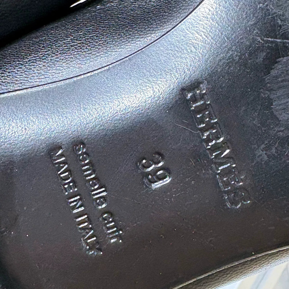 HERMES Black Silver Buckle Loafers