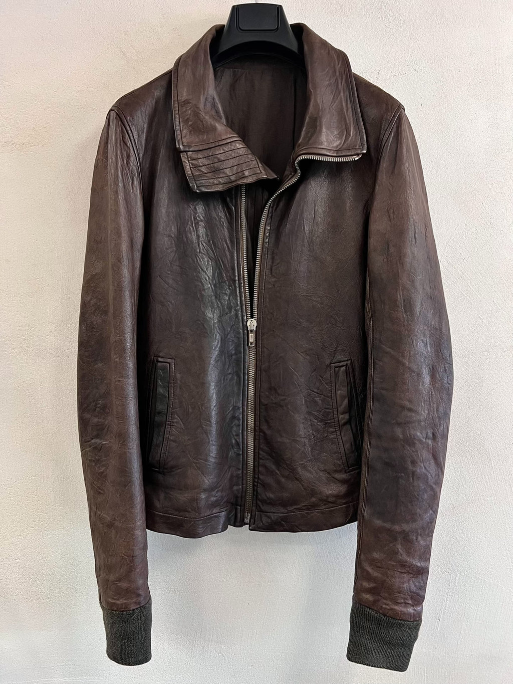 Rick Owens High-Neck Biker Leather Jacket