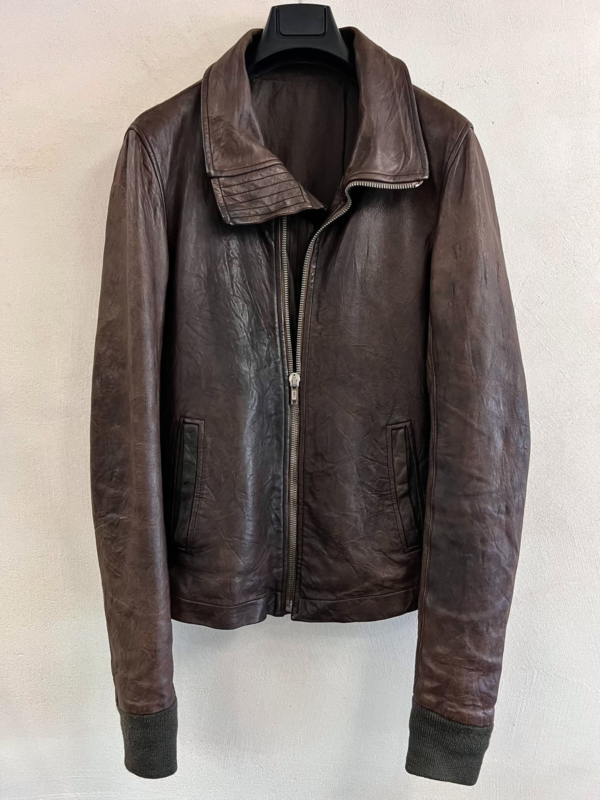 Rick Owens High-Neck Biker Leather Jacket