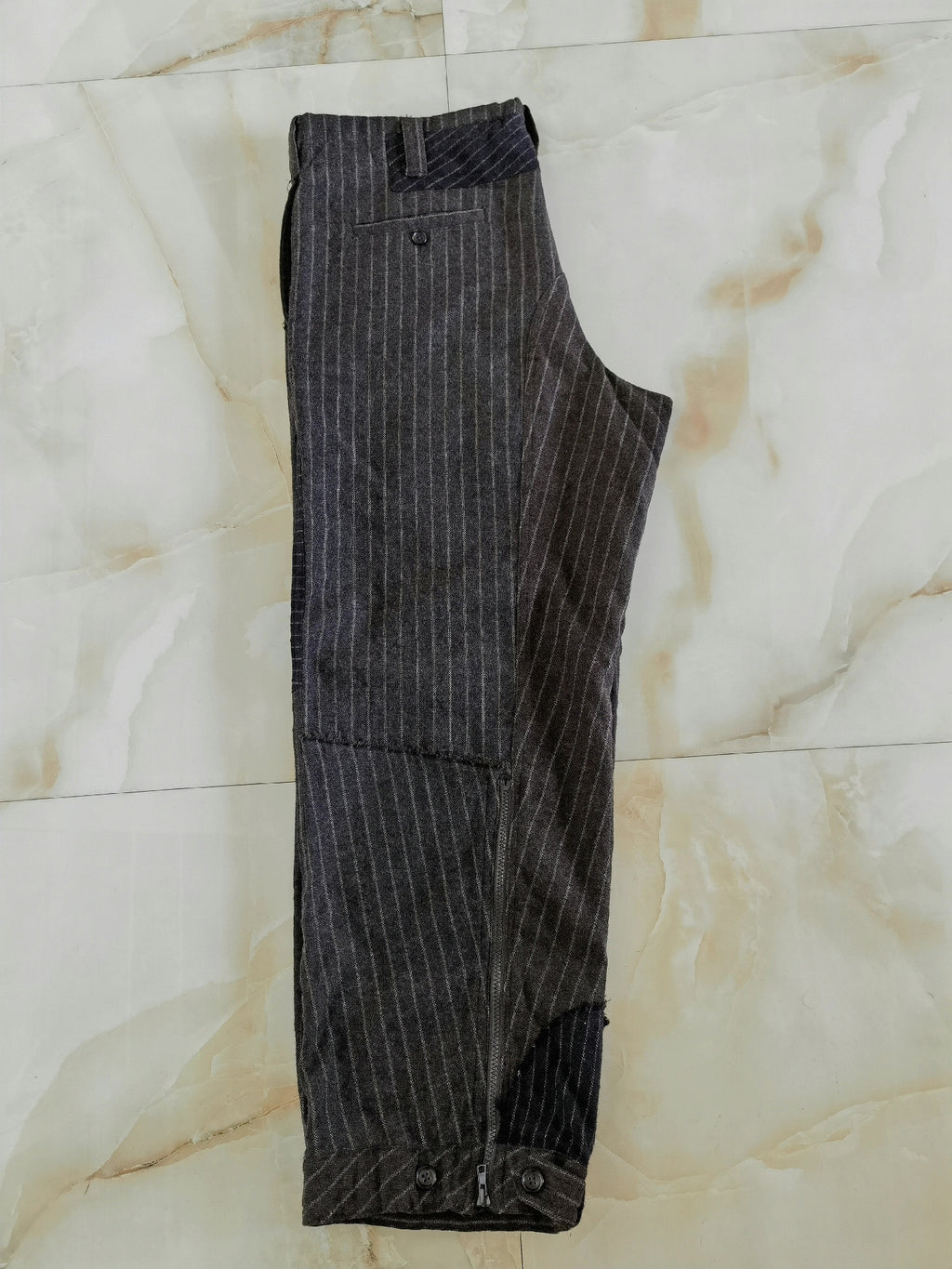 Yohji Yamamoto wool distressed patchwork triple-wear trousers