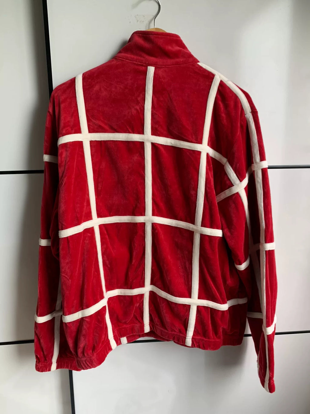 Supreme SS20 Red Grid Taping Velvet Jacket