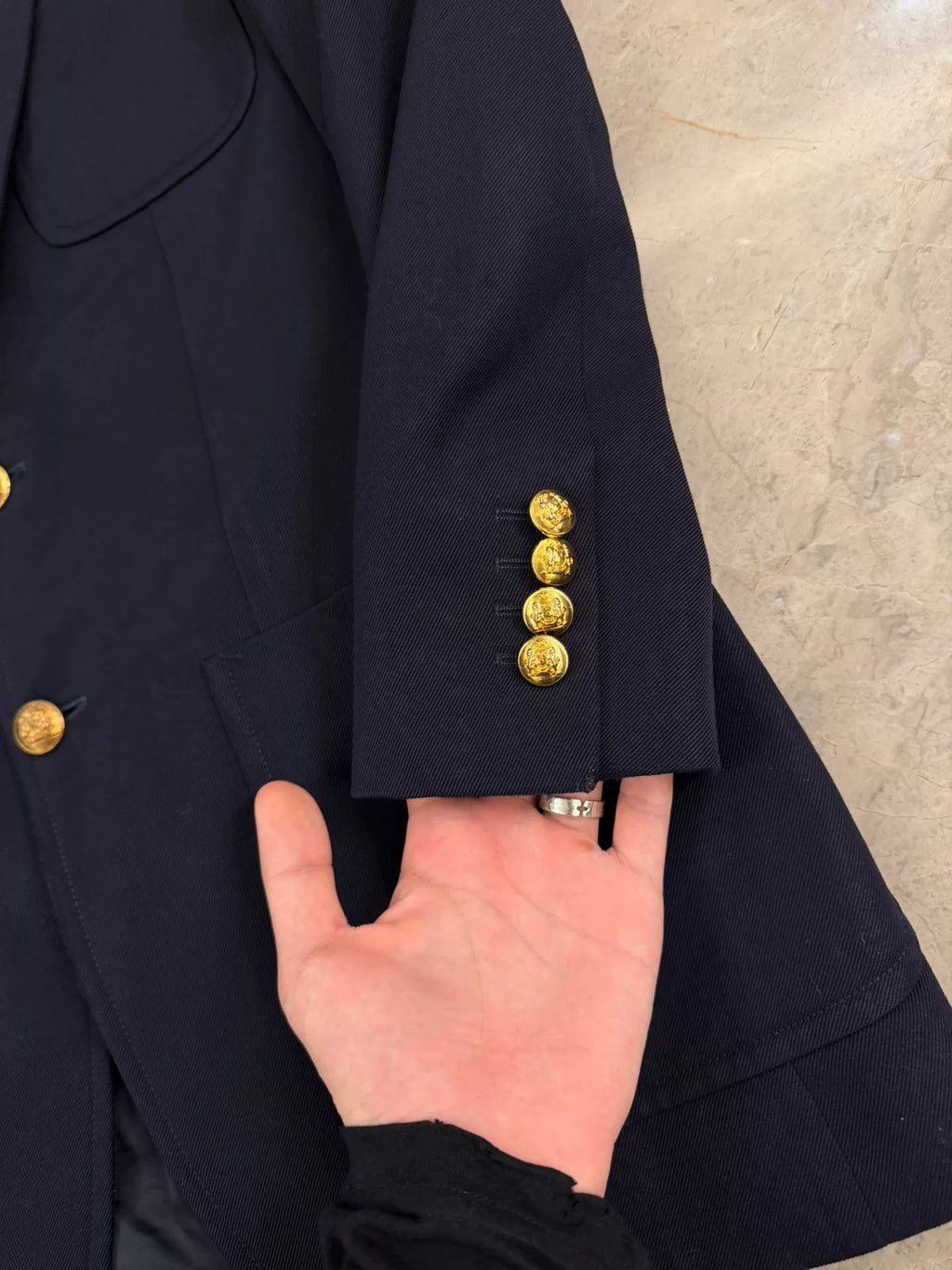Celine SS23 Navy Blue Gold-Button Wool Blazer by Hedi Slimane