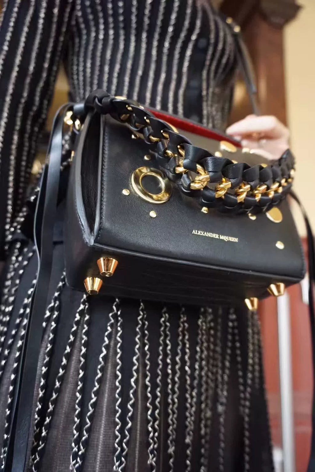 Alexander McQueen Black Metal Ring Square Box Tote Bag