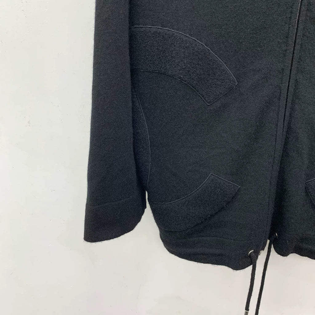 Chanel Black Goat Cashmere Hooded Drawstring Zip-Up Long-Sleeve Jacket
