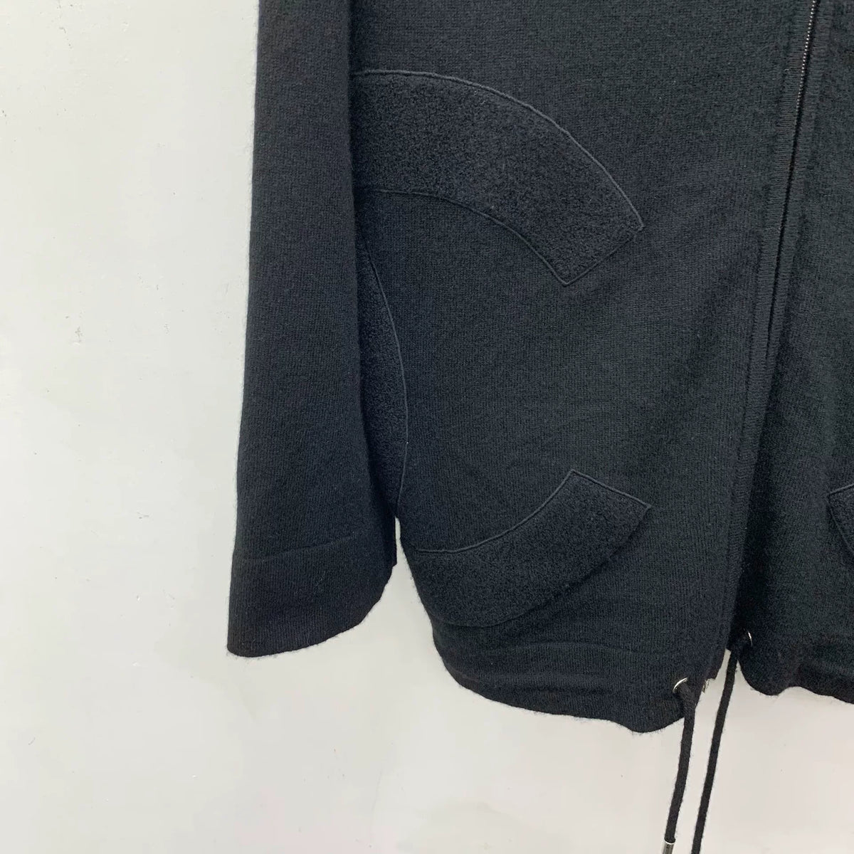 Chanel Black Goat Cashmere Hooded Drawstring Zip-Up Long-Sleeve Jacket