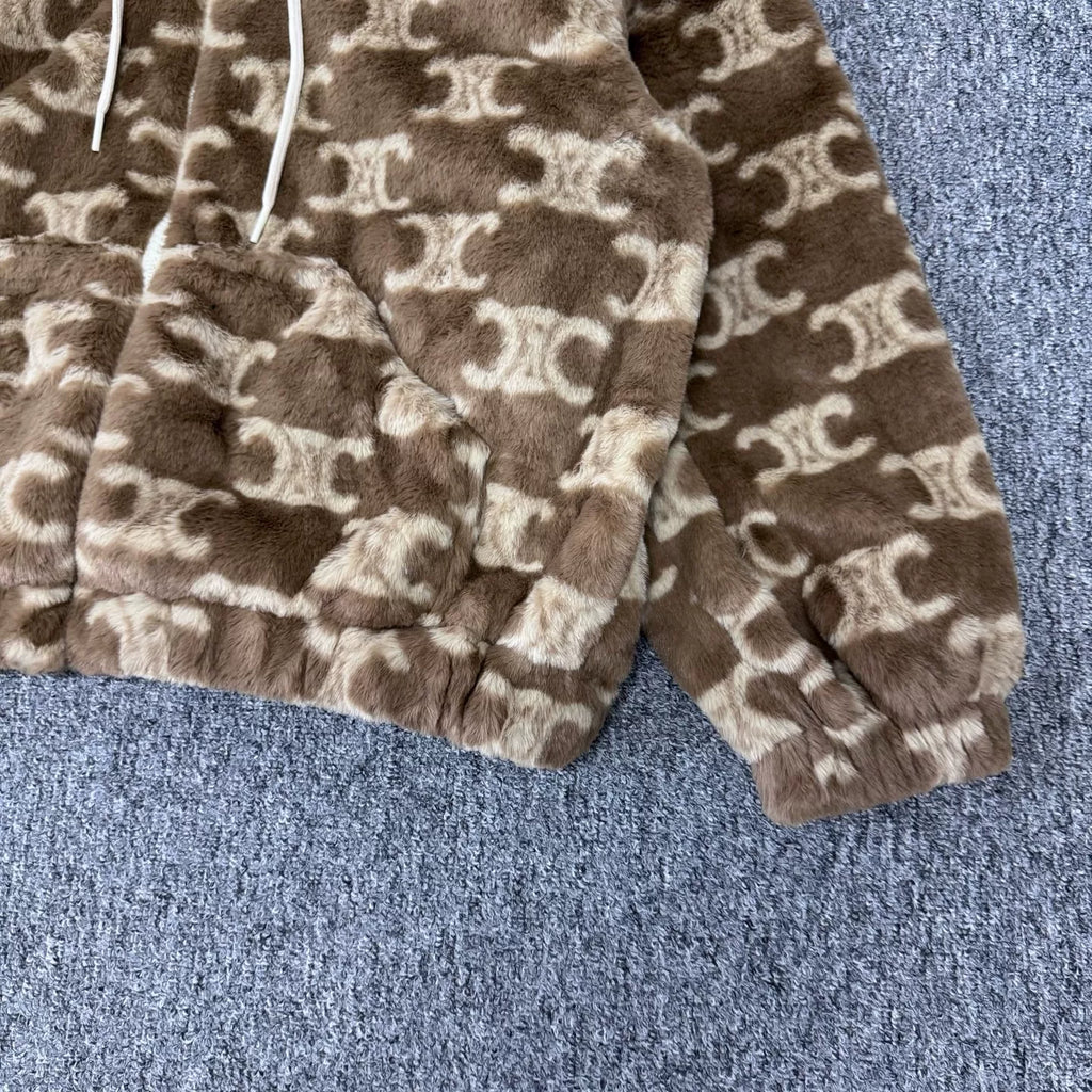 CELINE Arc de Triomphe all-over print teddy hoodie