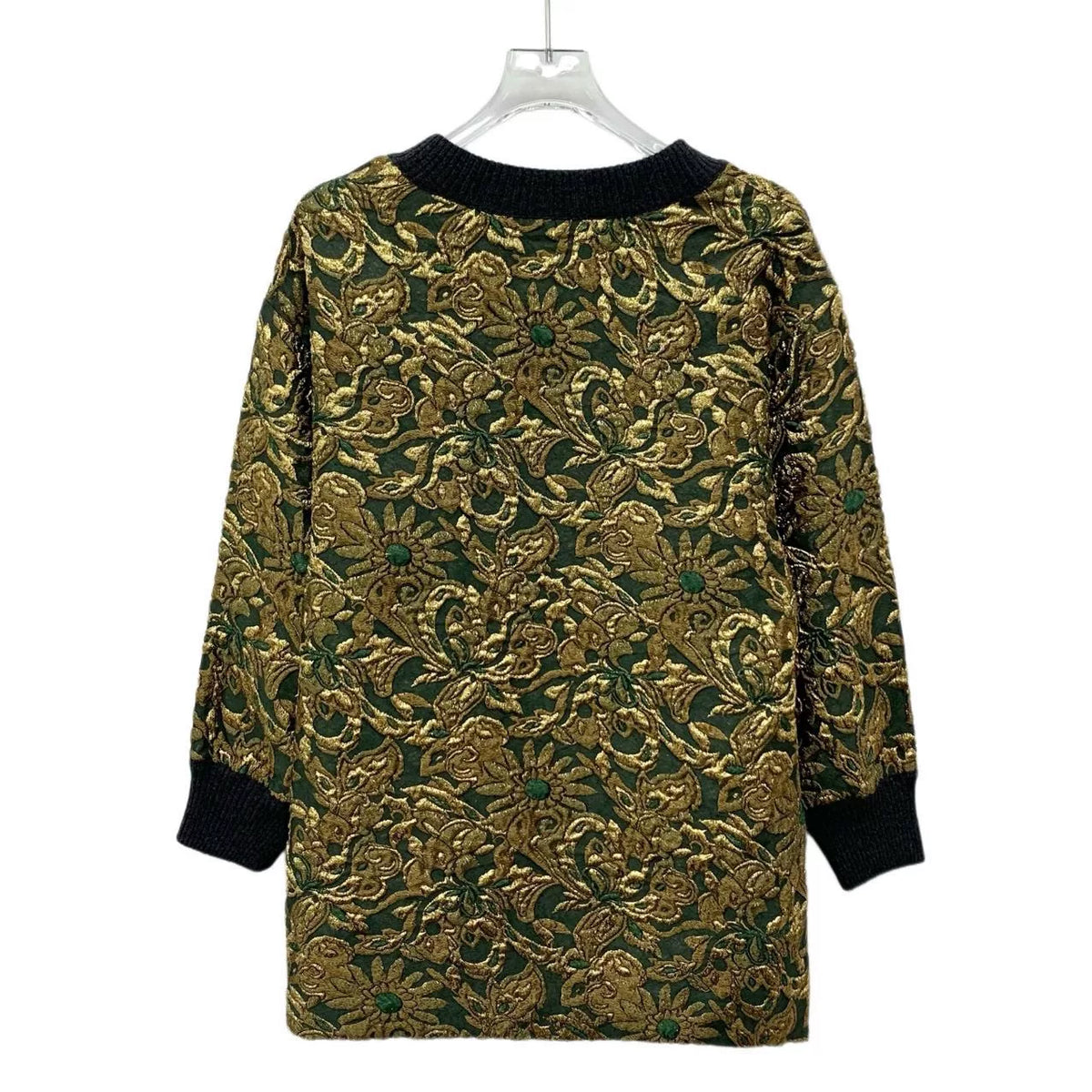 Dolce & Colorblock Floral Gold Thread Embroidered Crew Neck Knit Sweater