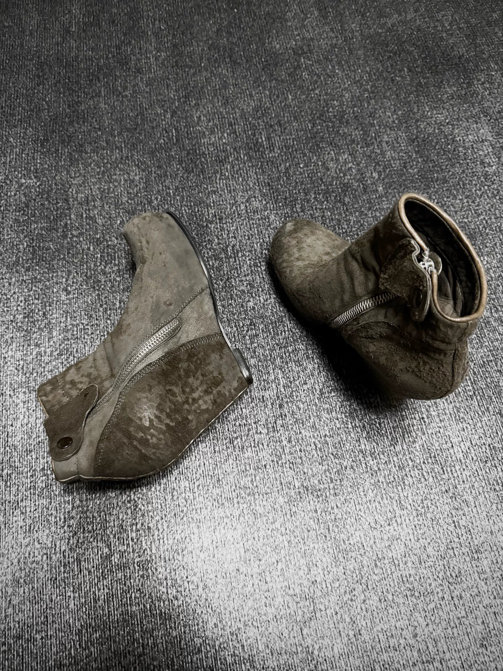 Rick Owens Asymmetric Zip Suede Wedge Boots