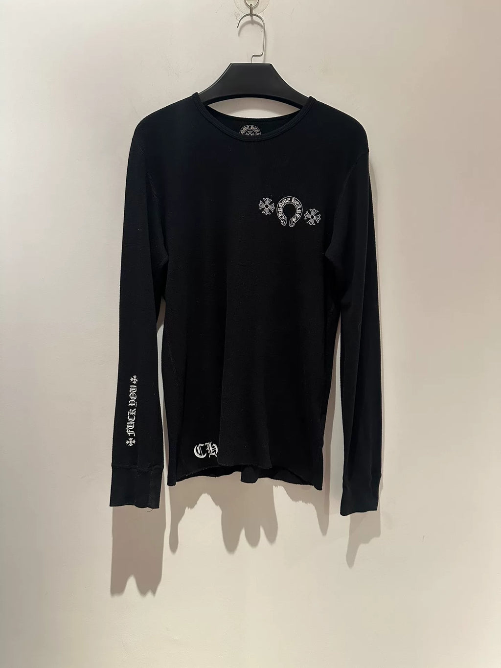 Chrome Hearts Horseshoe Cross Waffle Knit Long-Sleeve Shirt
