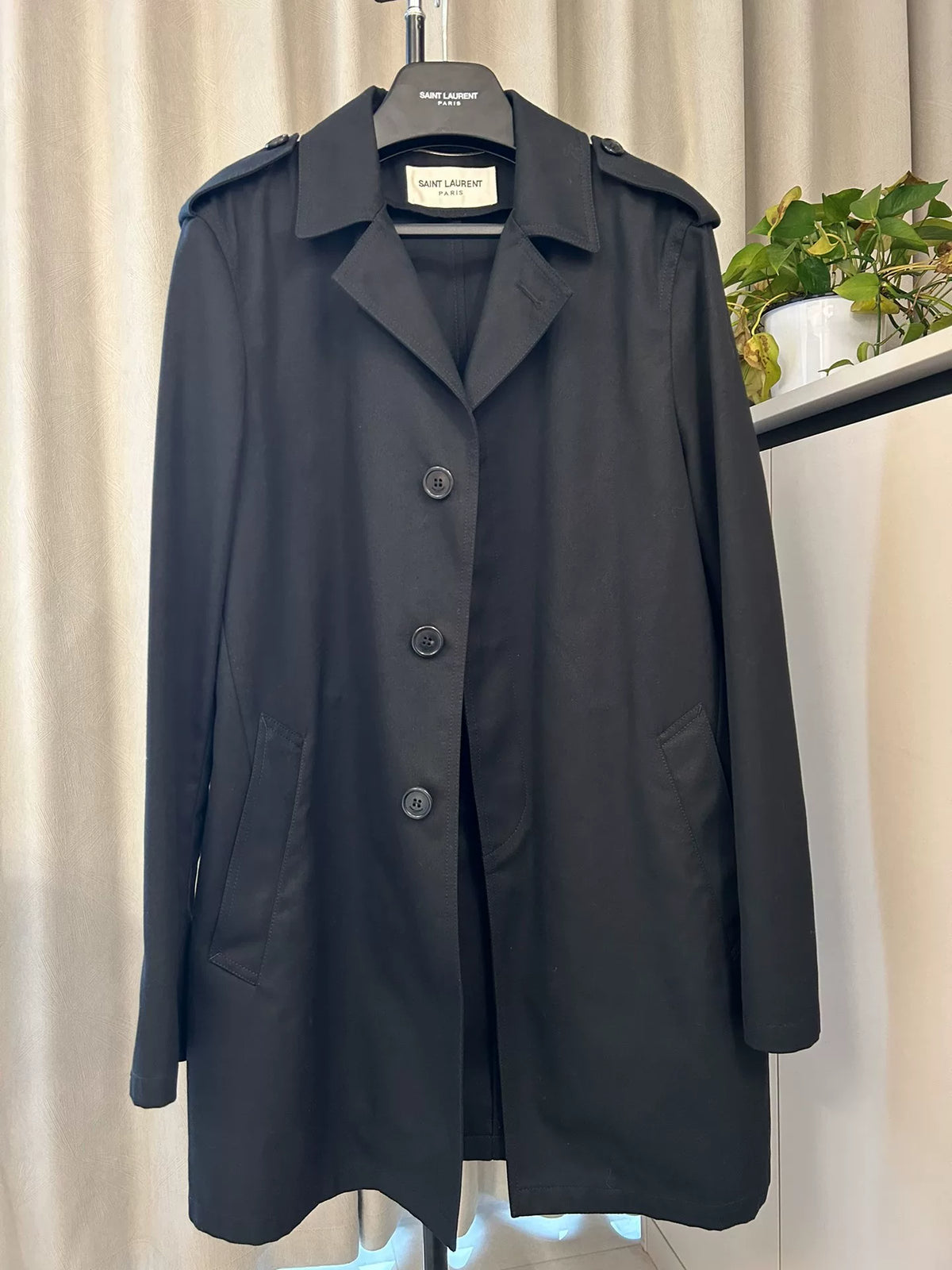 Saint Laurent SS19 Black Stand-Collar Trench Coat