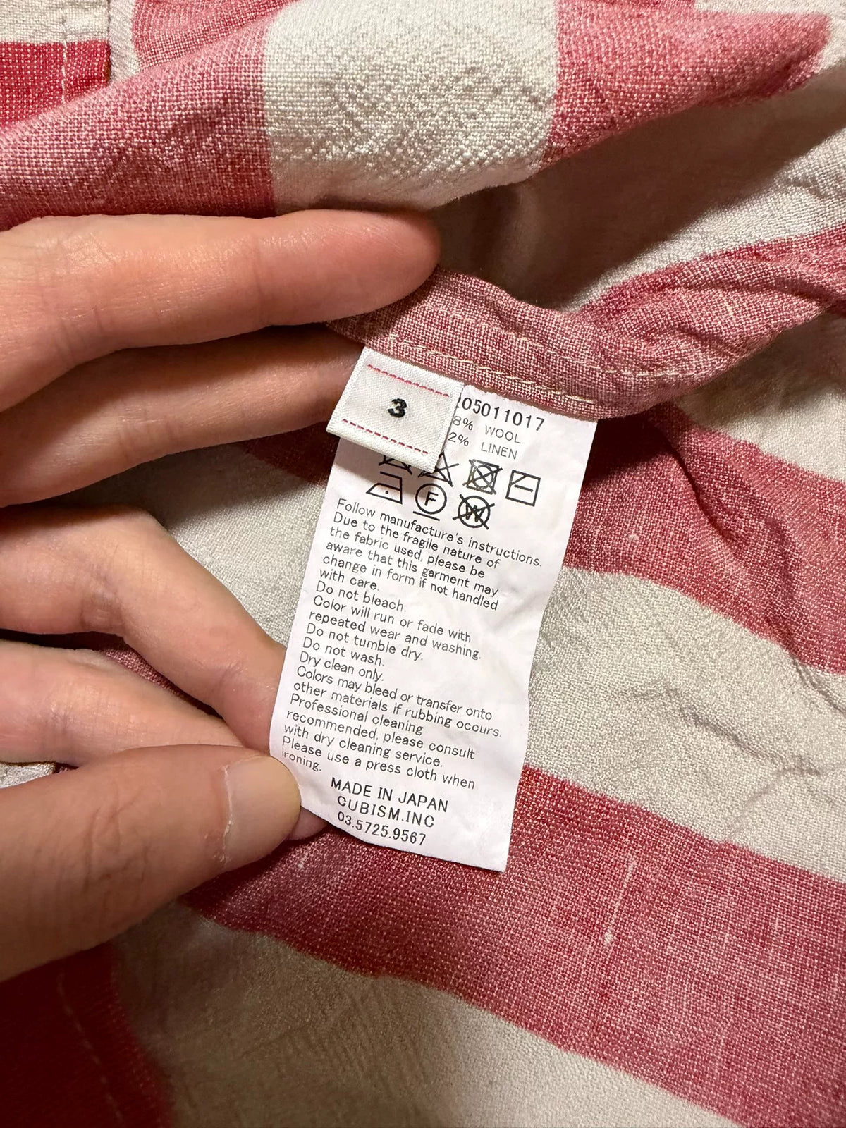 visvim SS20 Dead-ball Era Grey Red Striped Half-Collar Three-Quarter Sleeve Cotton Linen Shirt