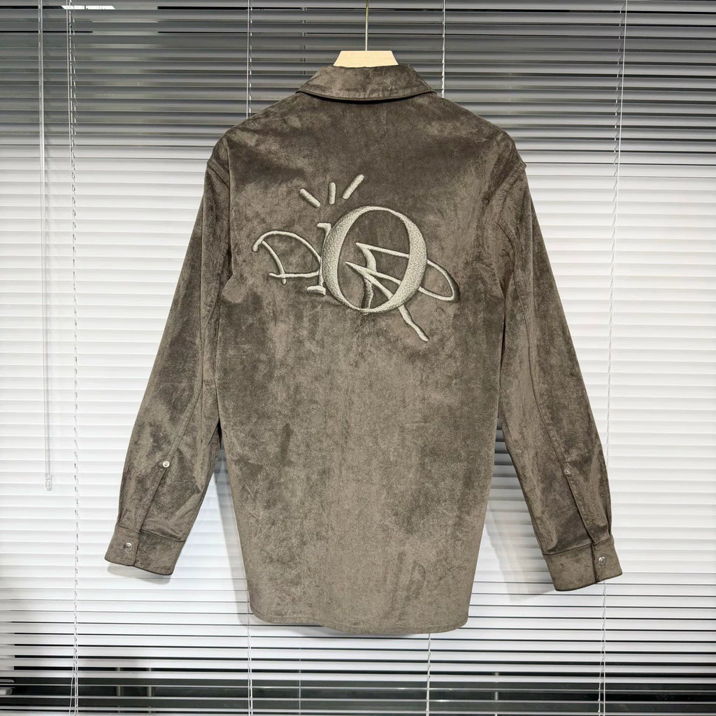 Dior Lapel Travis Scott Embroidered Logo Suede Gray Jacket