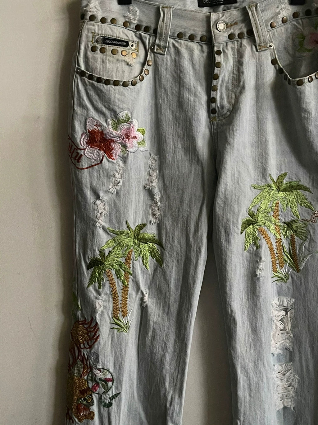 Dolce Gabbana 05ss show style embroidered riveted denim pants