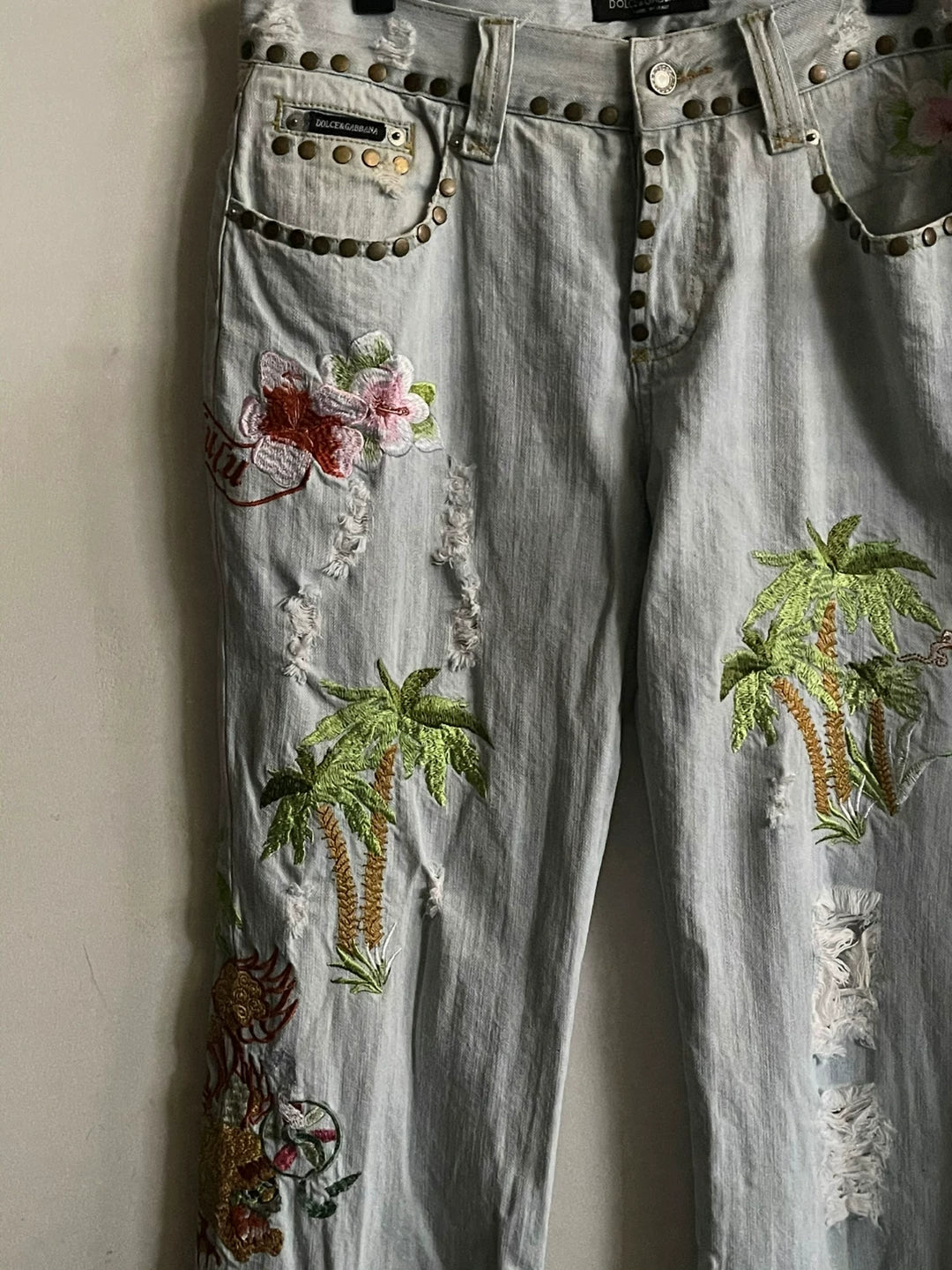 Dolce Gabbana 05ss show style embroidered riveted denim pants