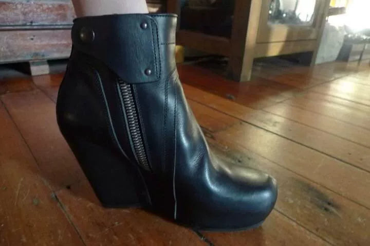 Rick Owens SS16 Black Classic Wedge Lambskin Boots