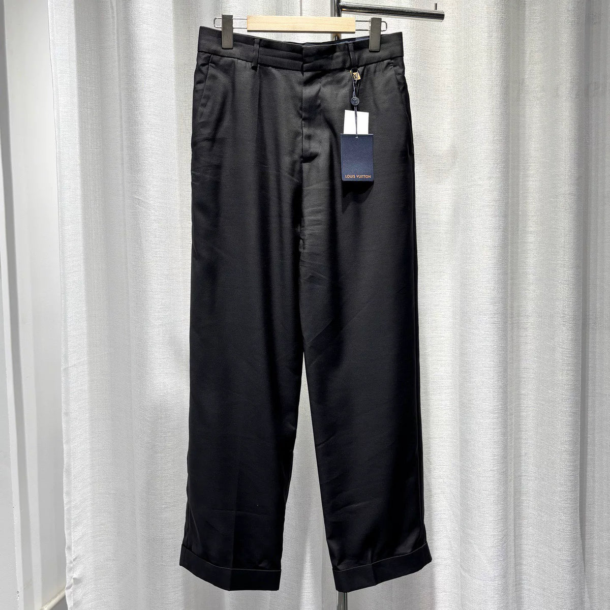 Louis Vuitton Black Metal Logo Wool Silk Trousers