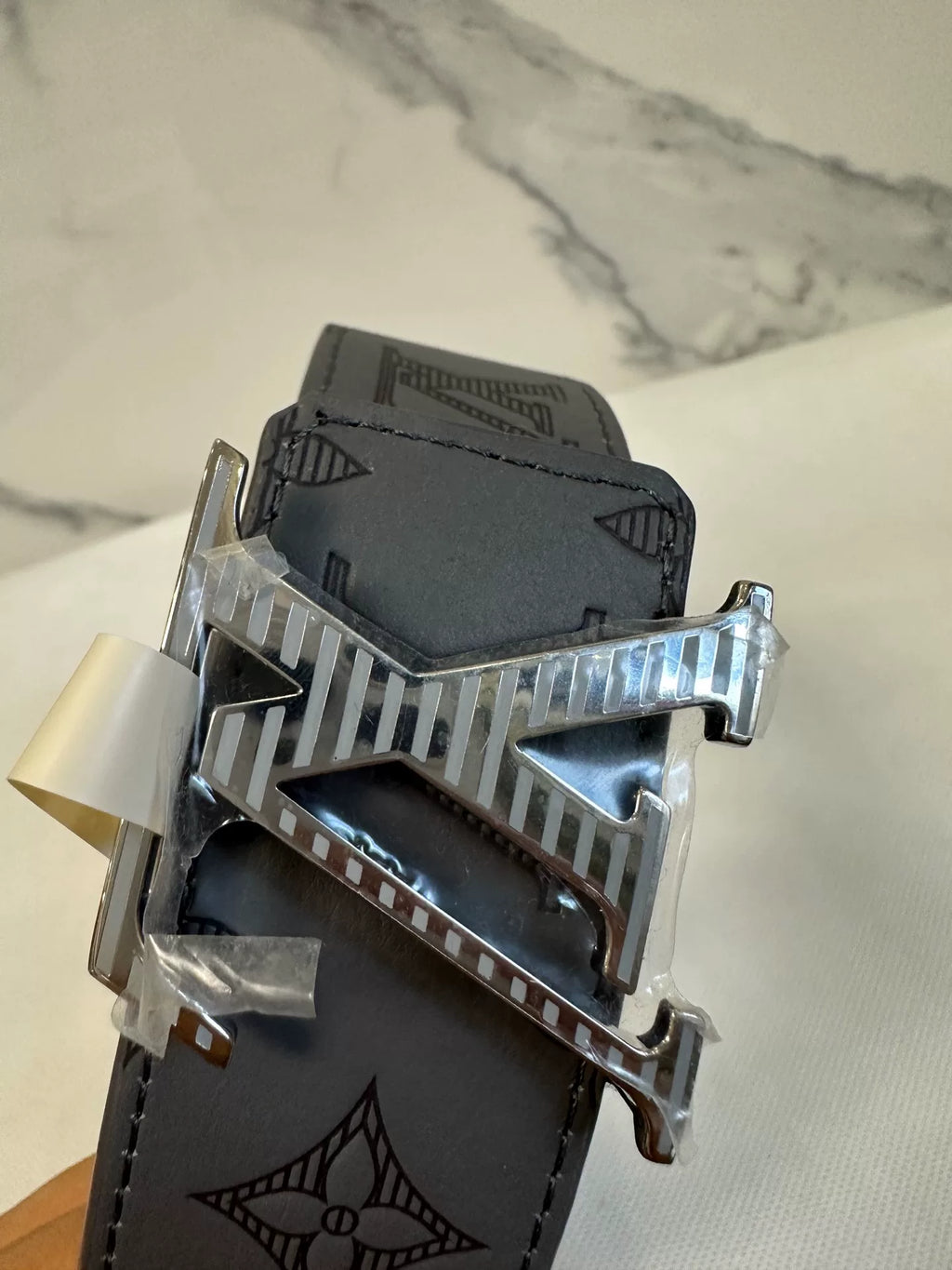 Louis Vuitton Grey Embossed Leather Belt