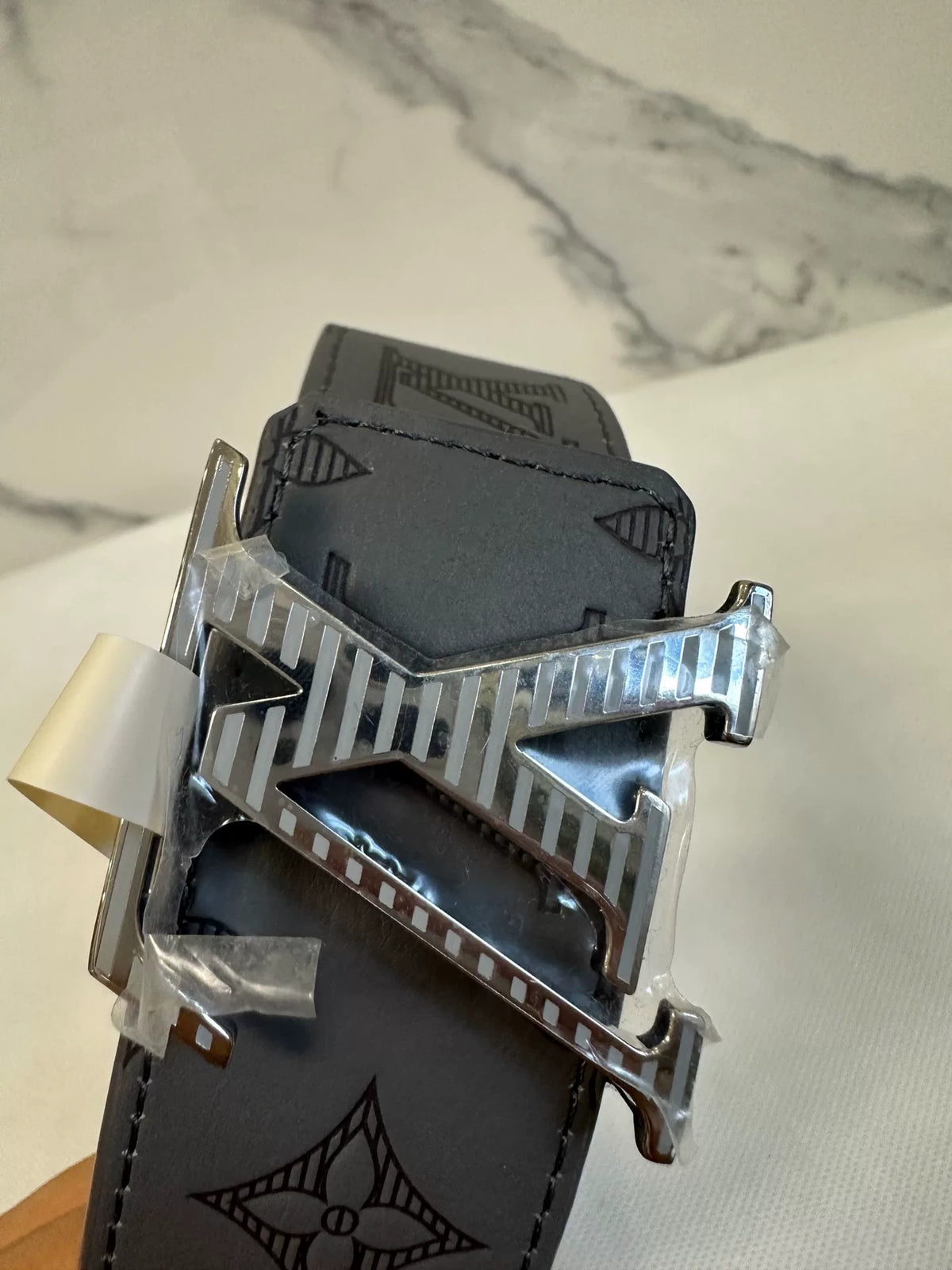 Louis Vuitton Grey Embossed Leather Belt