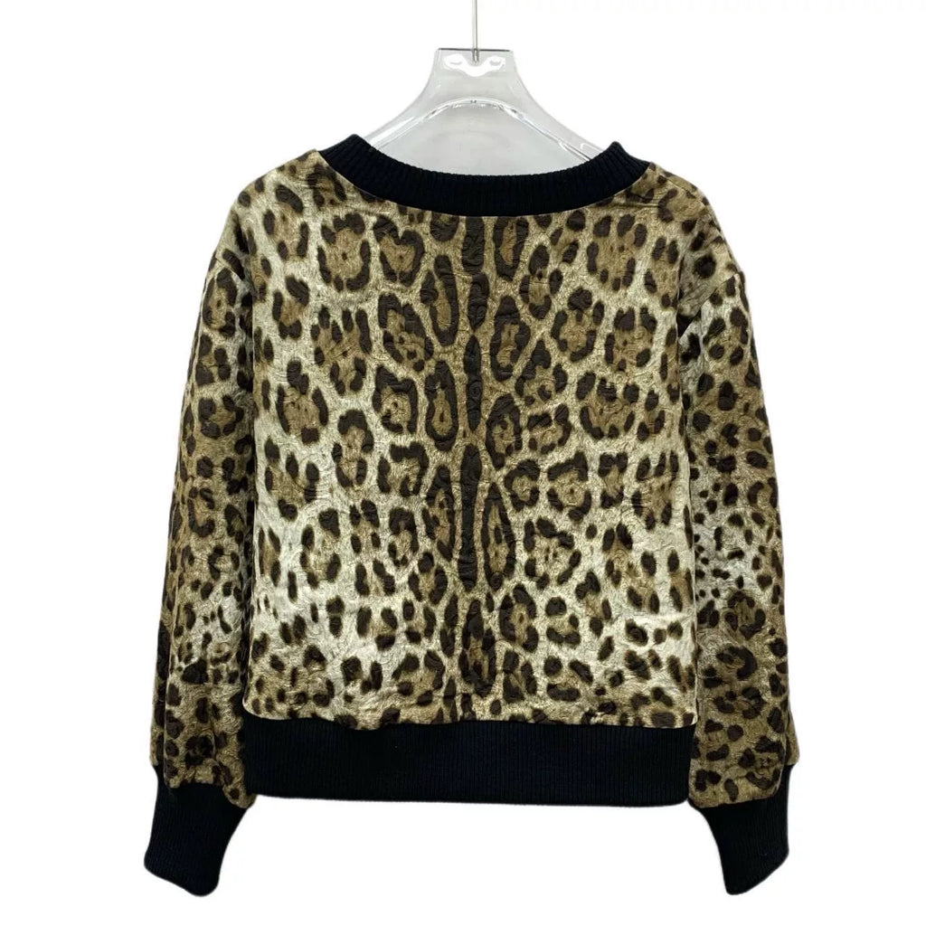 Dolce & Black Leopard Print Crew Neck Sweater