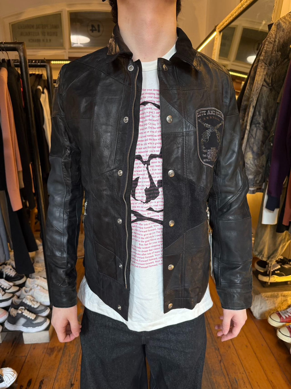 roarguns SS10 Black Patchwork Leather Jacket
