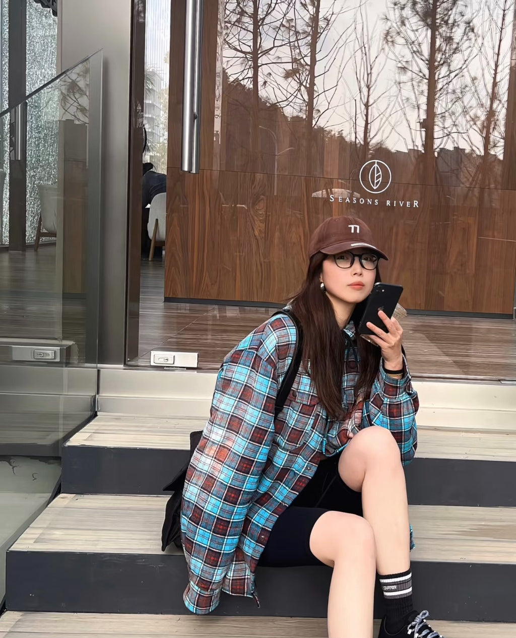 Balenciaga Unifit Mud-Dyed Plaid Hooded Shirt