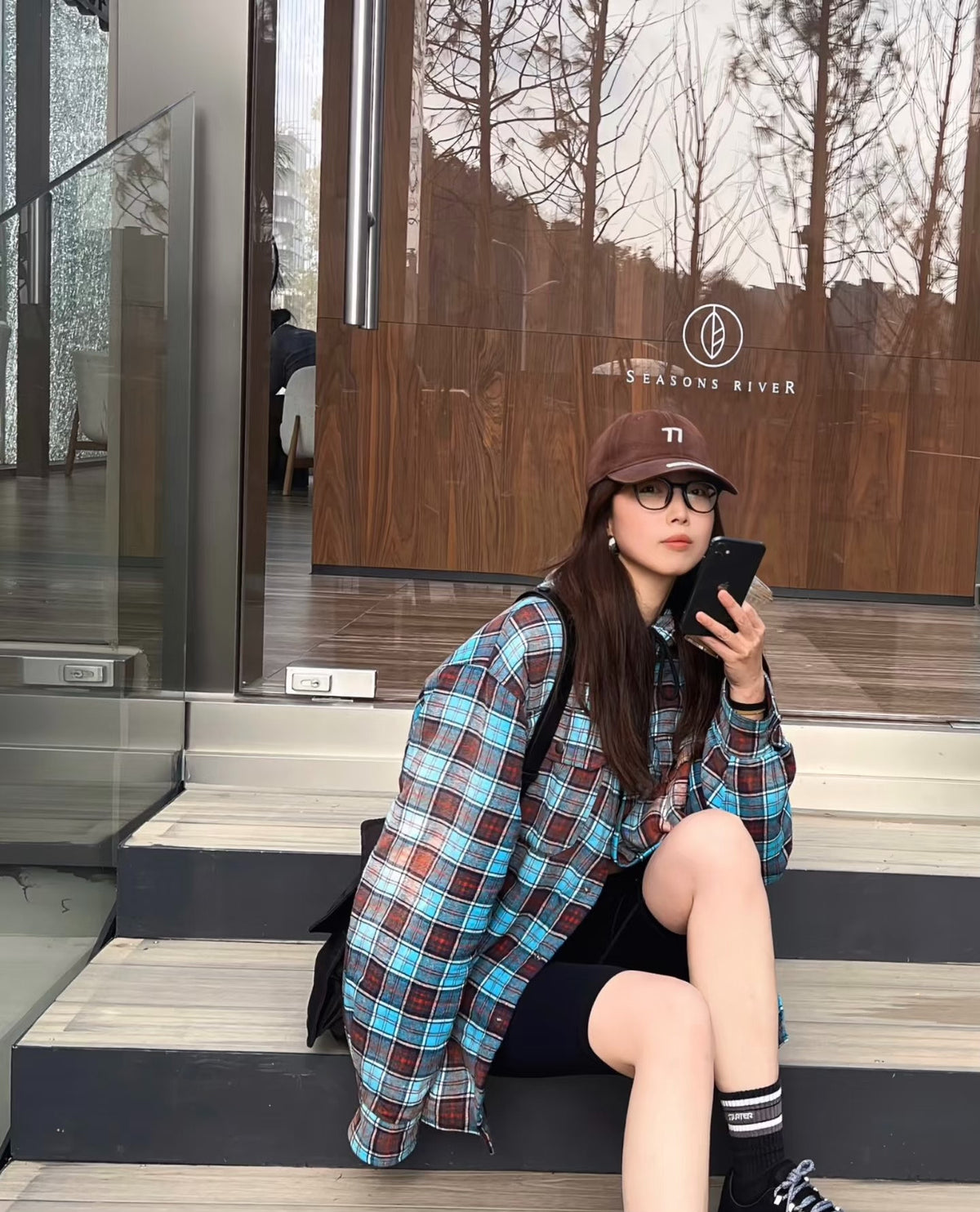 Balenciaga Unifit Mud-Dyed Plaid Hooded Shirt