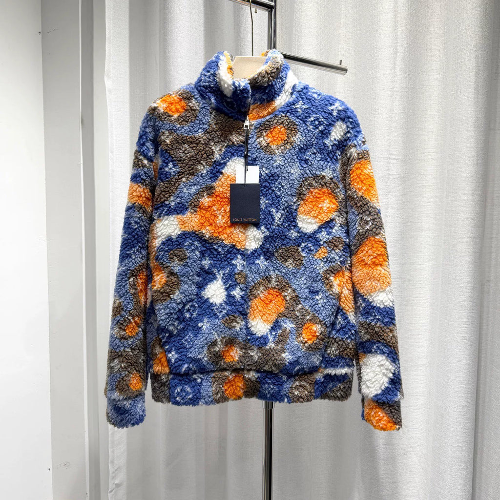 Louis Vuitton Fleece Camo All-Over Print Stand Collar Wool Jacket