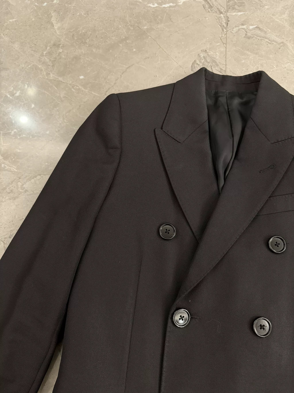 Celine SS20 Black Peak-Lapel Double-Breasted Wool Blazer by Hedi Slimane