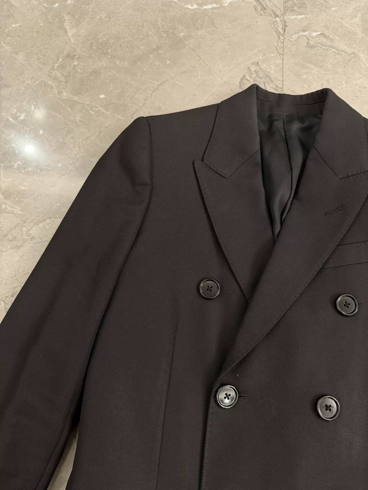 Celine SS20 Black Peak-Lapel Double-Breasted Wool Blazer by Hedi Slimane