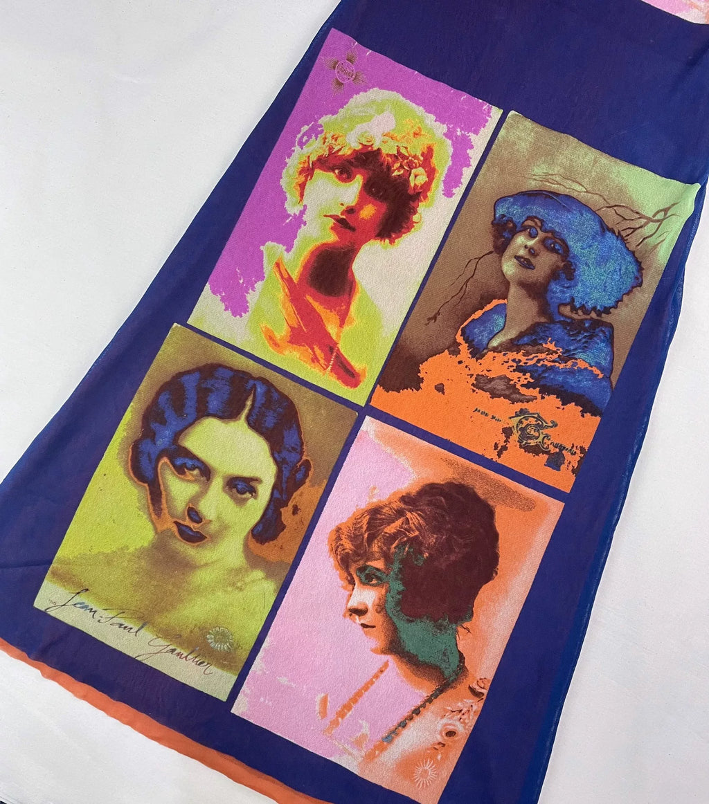 2002 Spring/Summer Jean Paul Gaultier Woman's Face Portrait Mesh Tank Maxi Dress