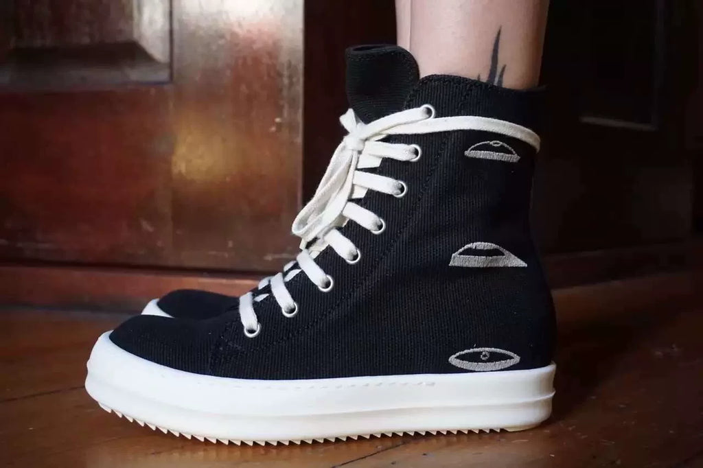 Rick Owens SS16 Black Cyclops Three-Eye Embroidered Vegan Canvas Large Converse Sneakers