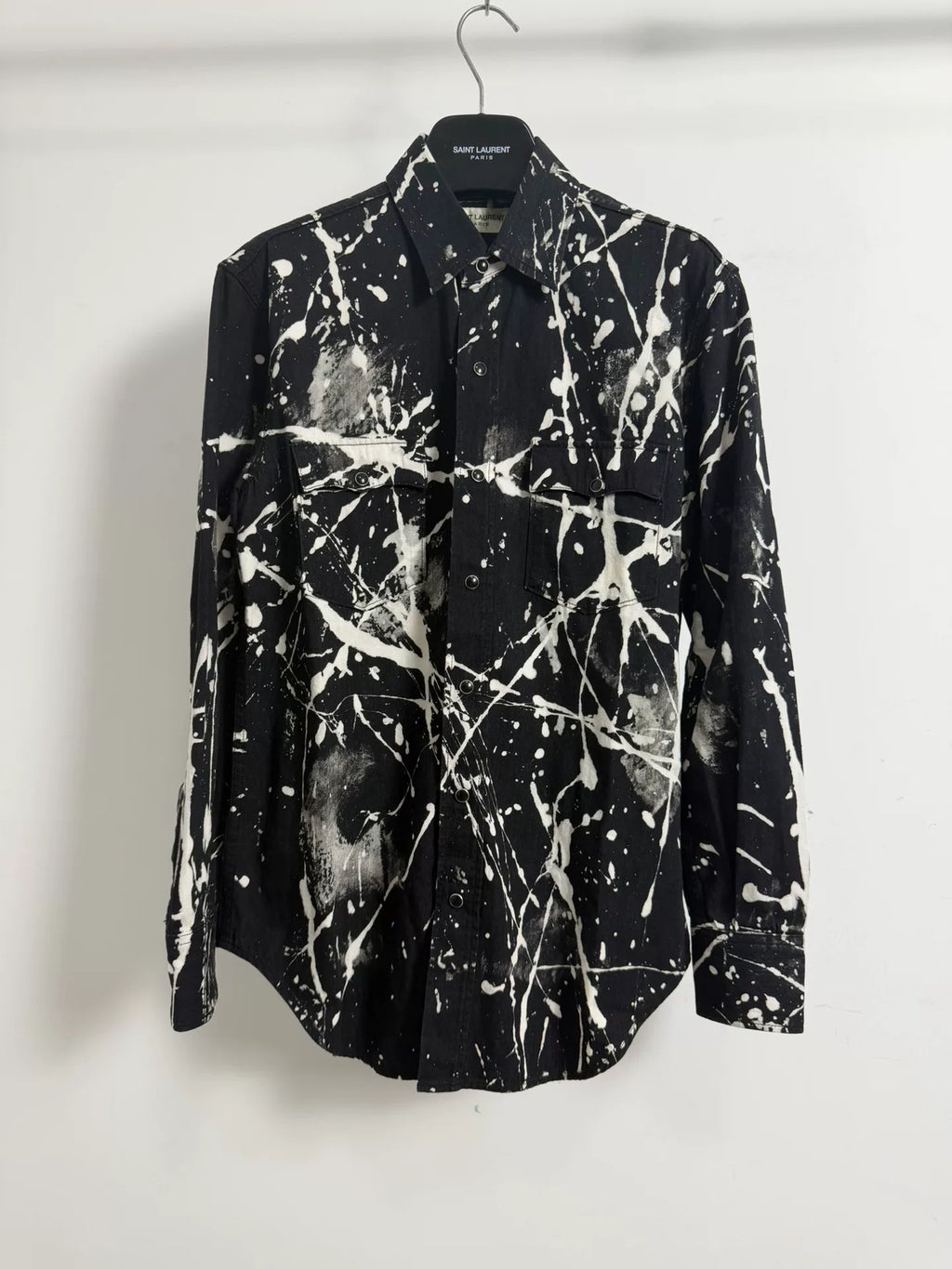 Saint Laurent Slp16ss Black White Paint-Splatter Shirt