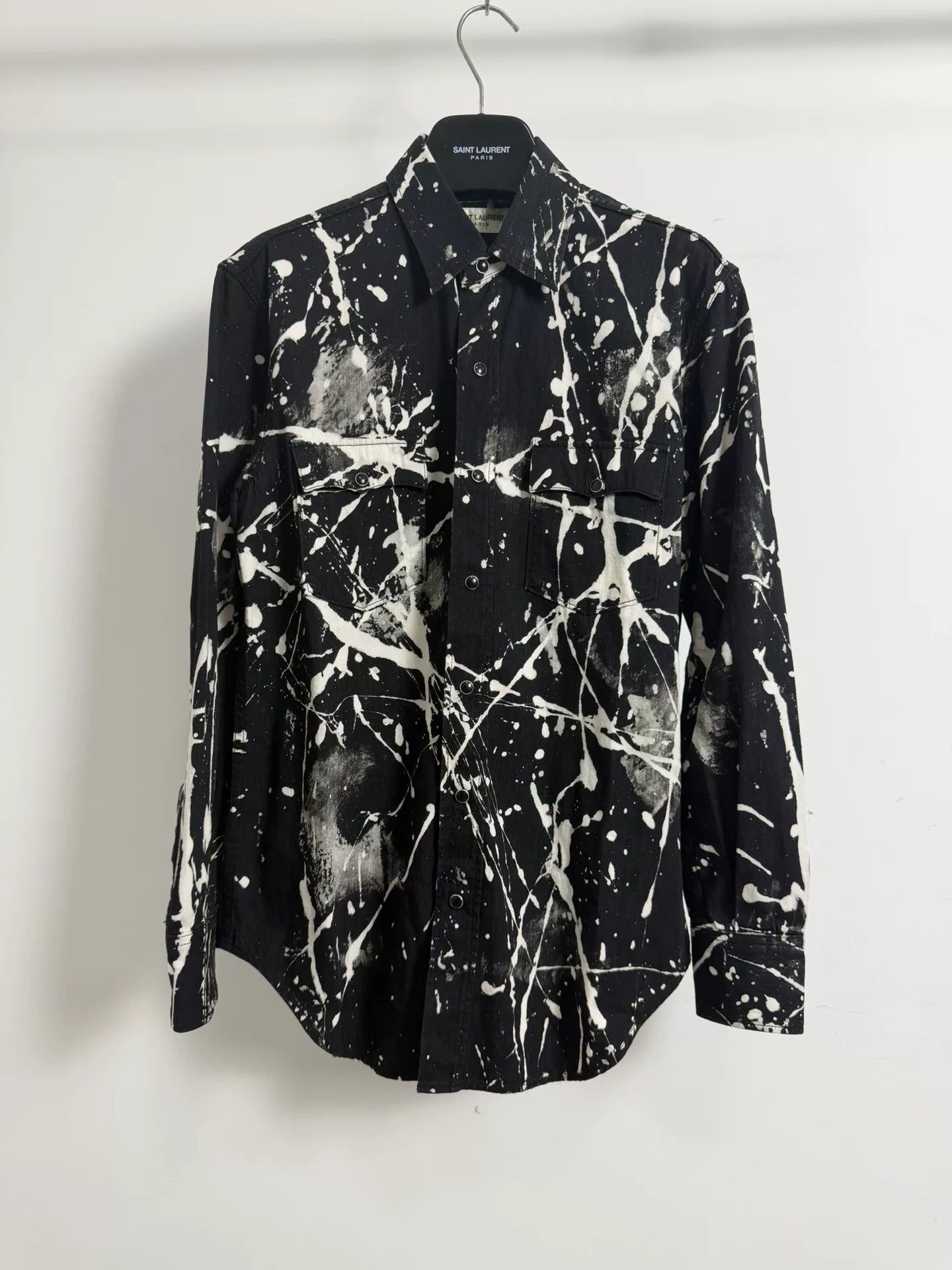 Saint Laurent Slp16ss Black White Paint-Splatter Shirt
