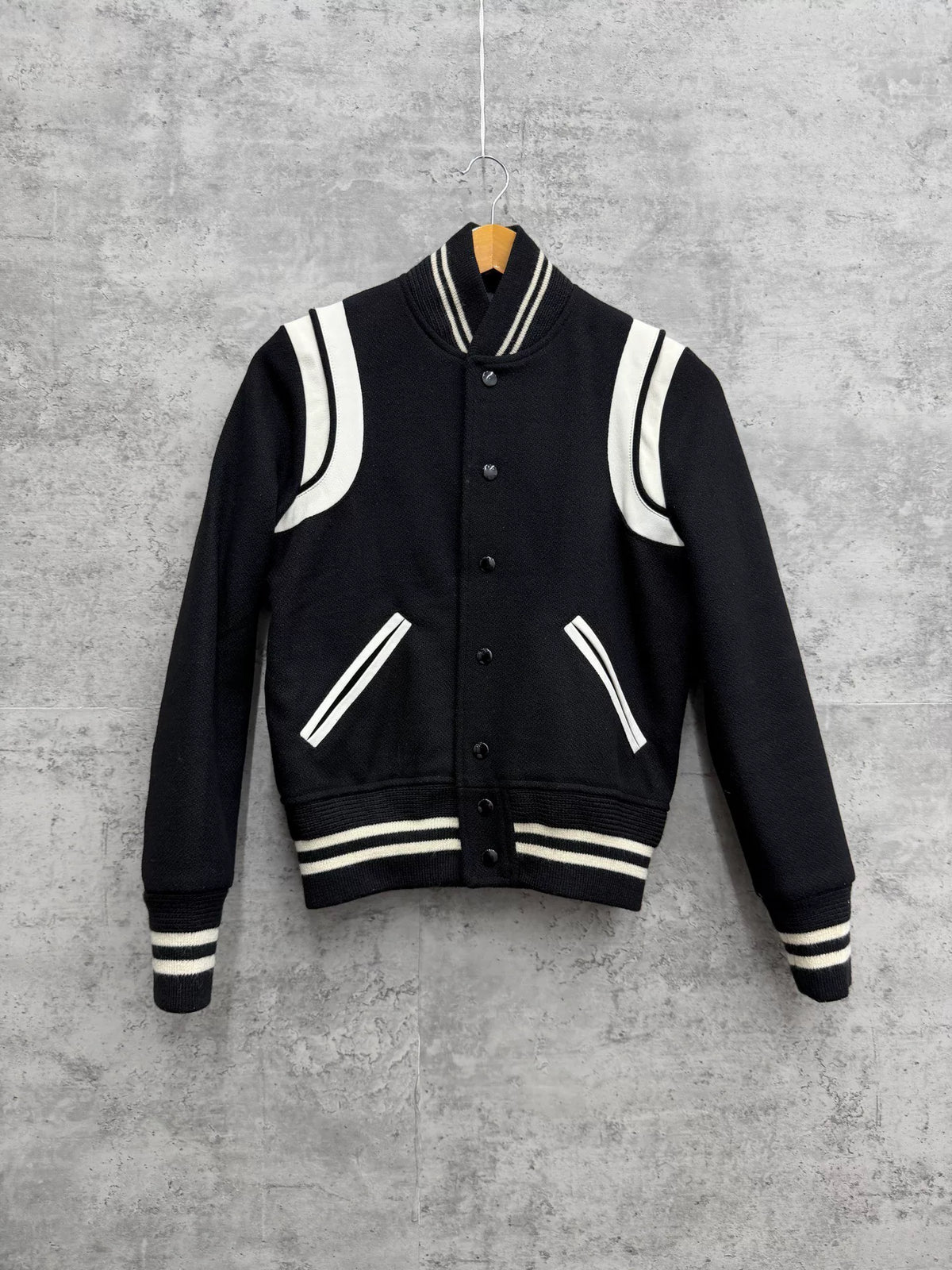 Saint Laurent Black White Color-Block Baseball Jacket