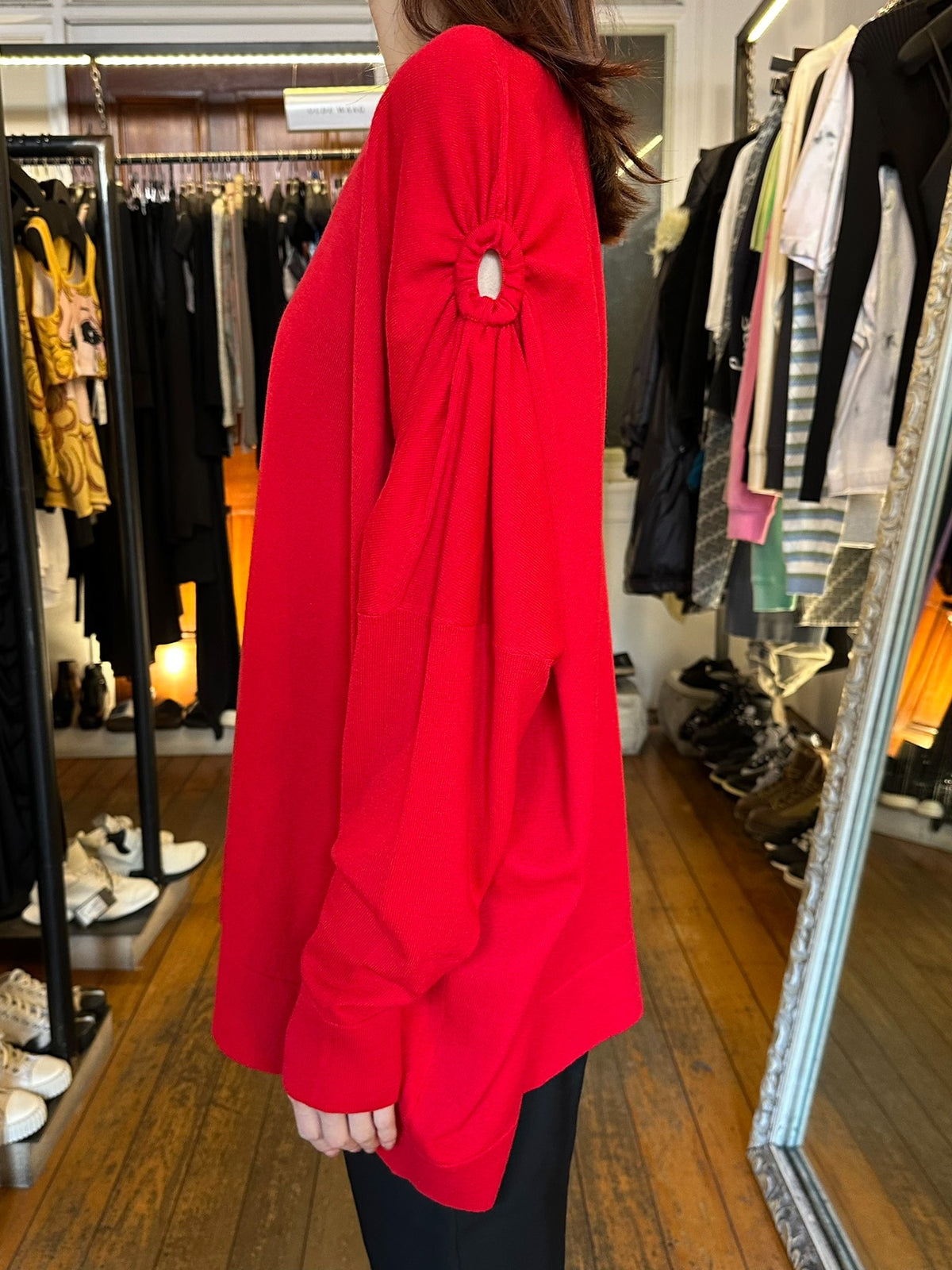 Alexander McQueen SS17 Red Shoulder Cutout Wool Sweater