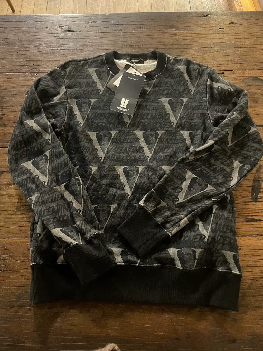 Undercover × VALENTINO Black Time Traveler Print Cotton Sweatshirt