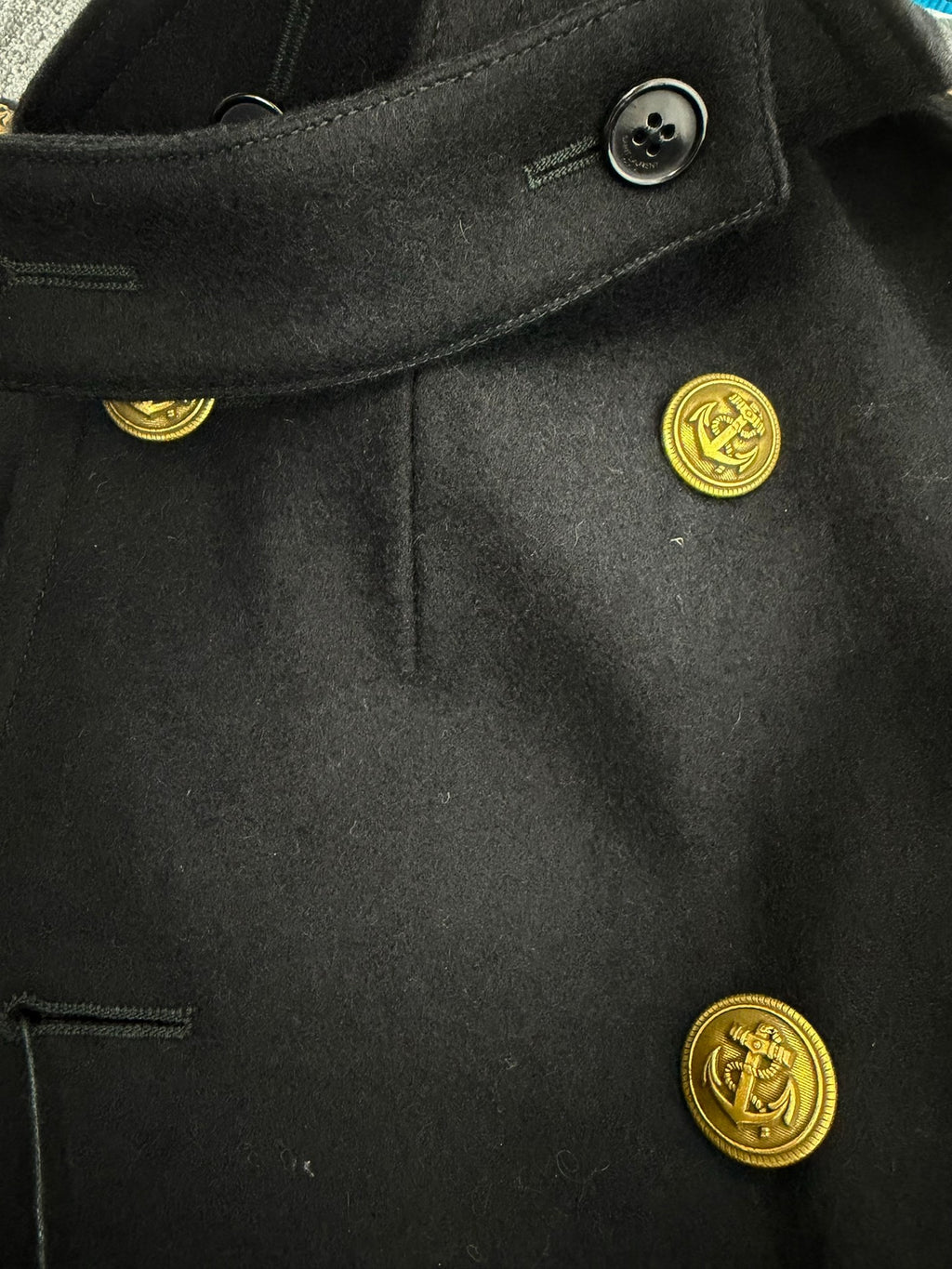 Saint Laurent Slp13fw Gold Anchor Button Black Wool Coat