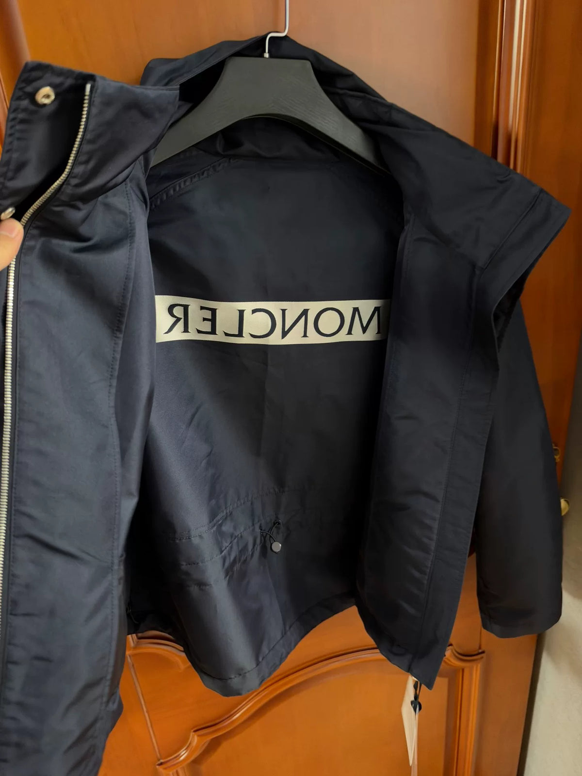 Moncler Navy Blue Hooded Logo Utility Jacket
