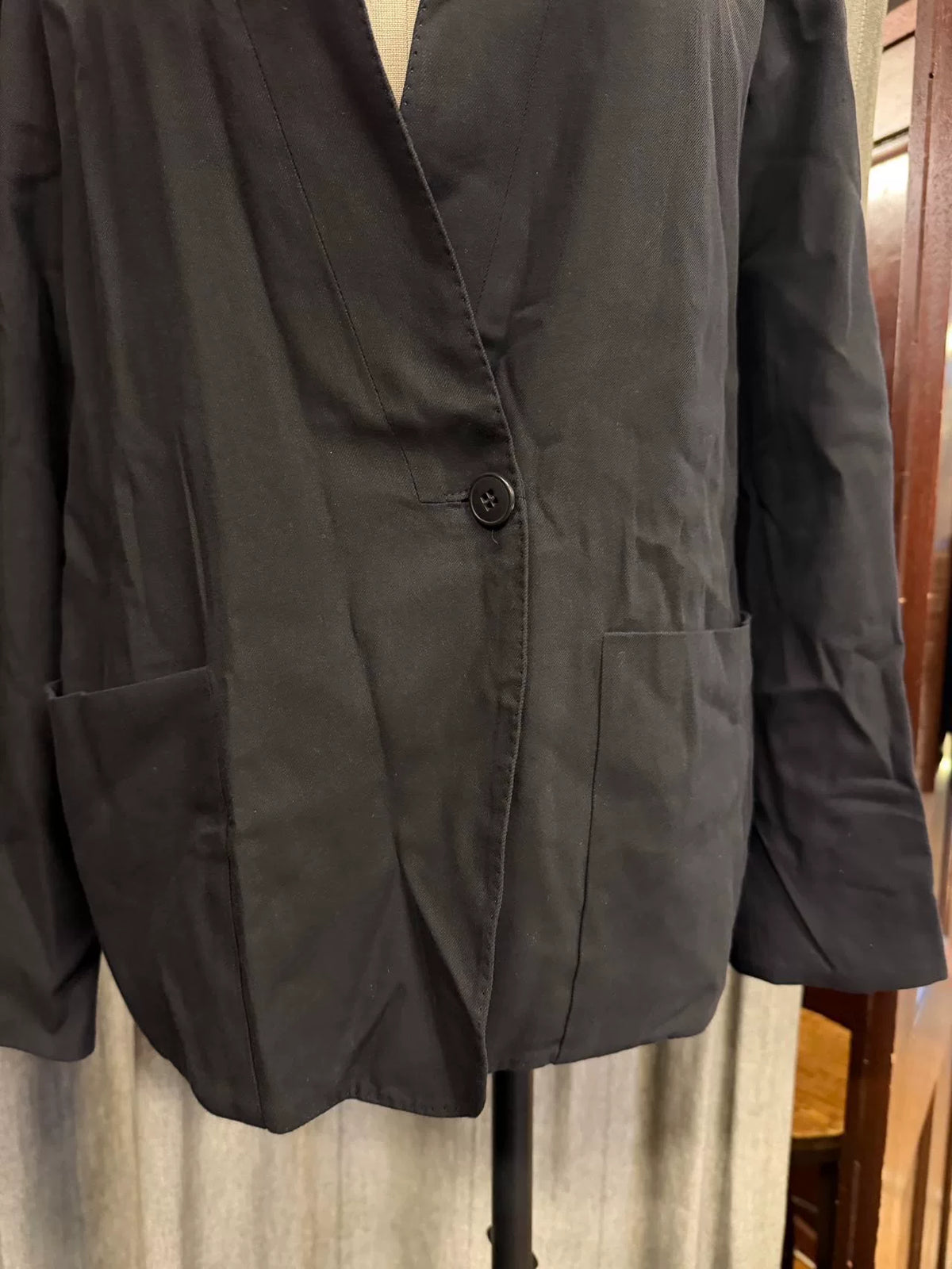 Christophe Lemaire Black Collarless Cotton Viscose Jacket
