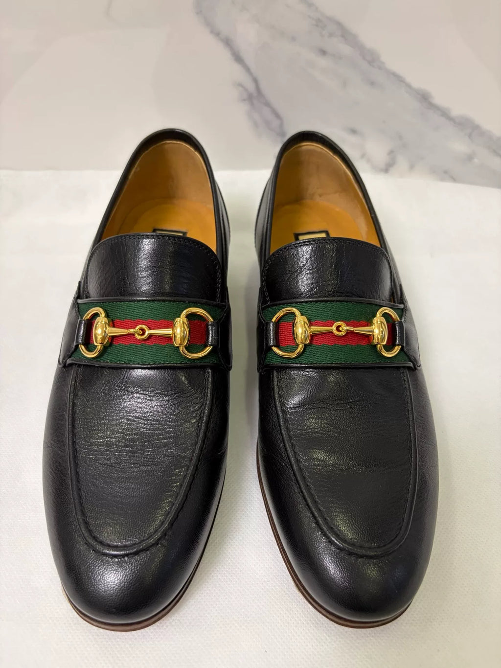 Gucci Black Horsebit Web Leather Loafers