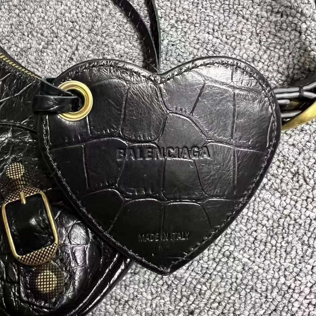 Balenciaga Black Gold Riveted Pleated Leather Shoulder Bag