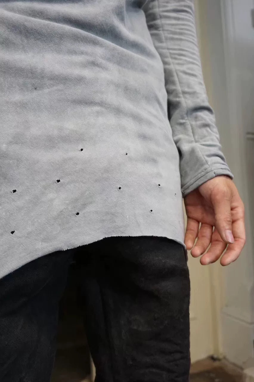 Layer-0 Dirty White Arc-Shaped Hole Long Sleeve Top
