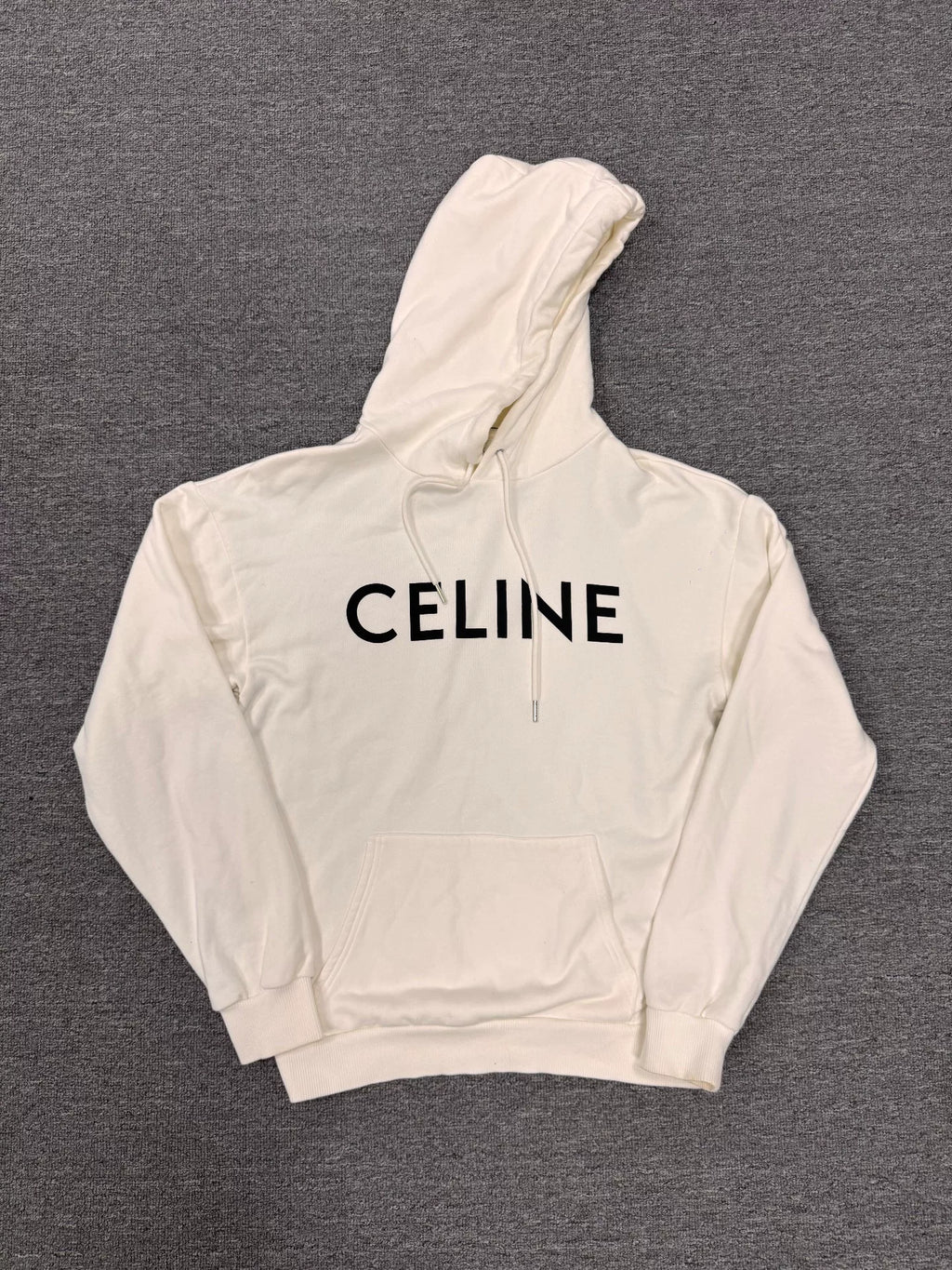 Celine White Logo Print Hooded Sweater