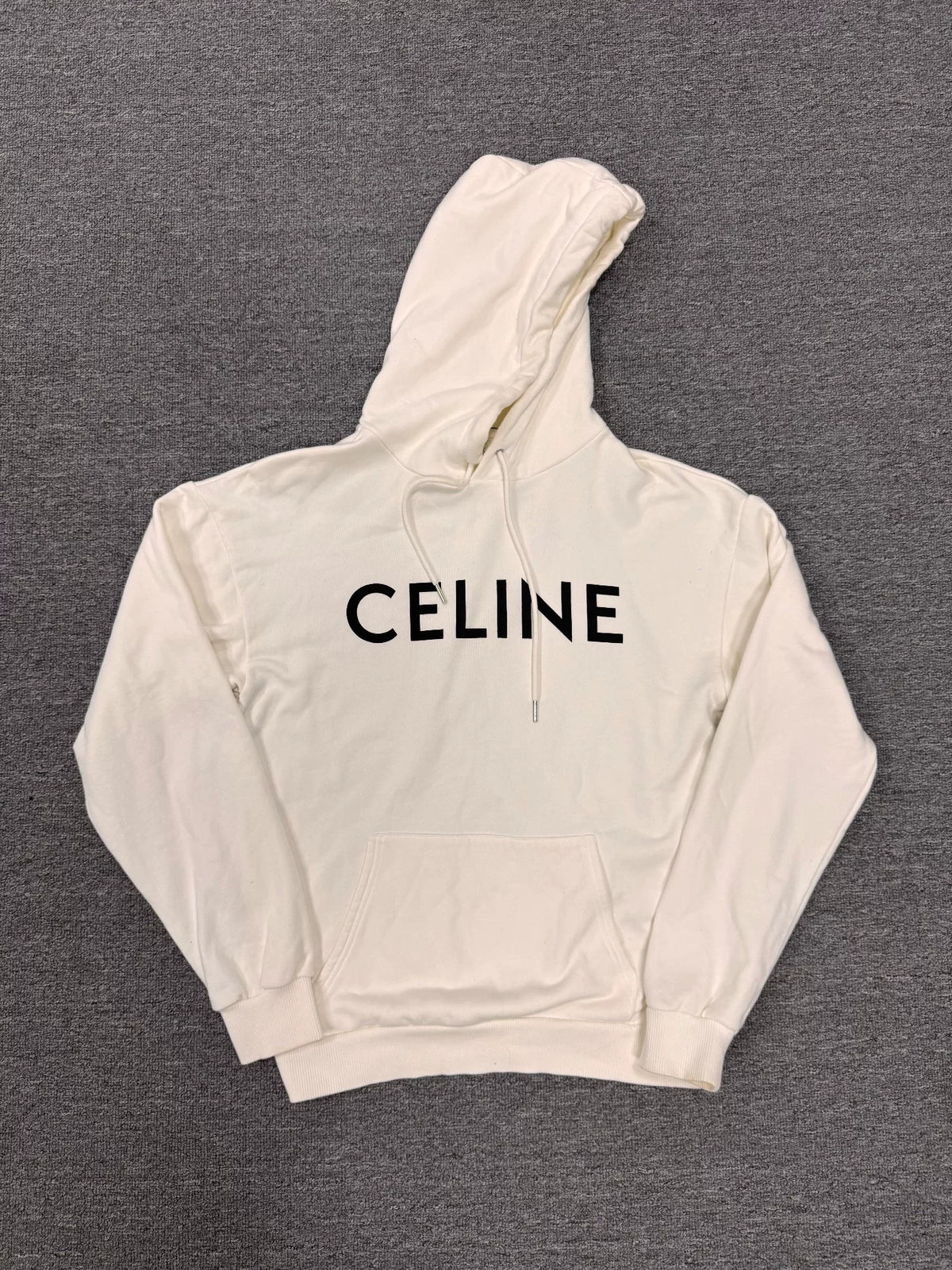 Celine White Logo Print Hooded Sweater
