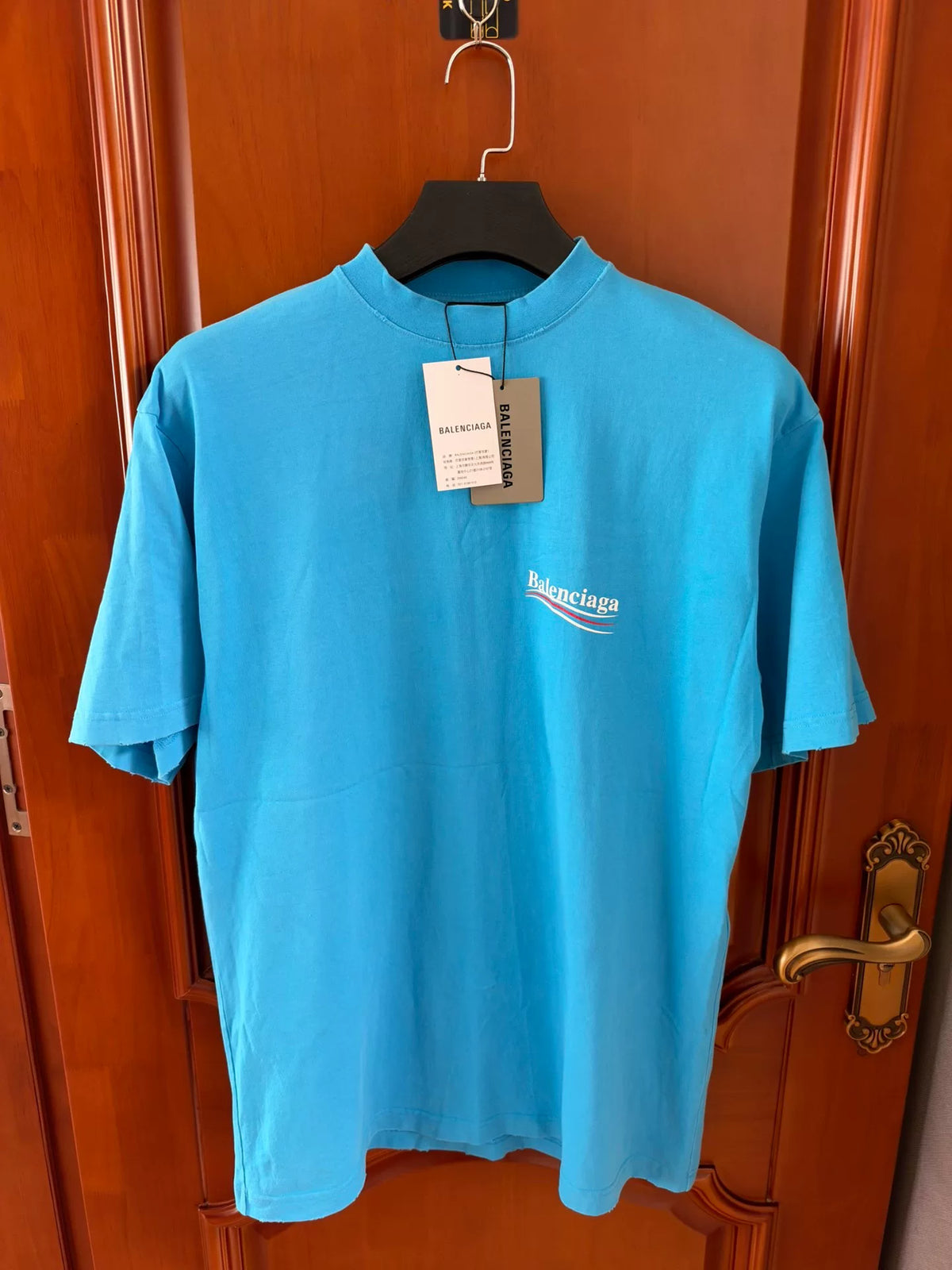 Balenciaga Blue Cola Destruction Logo Short Sleeve T-Shirt