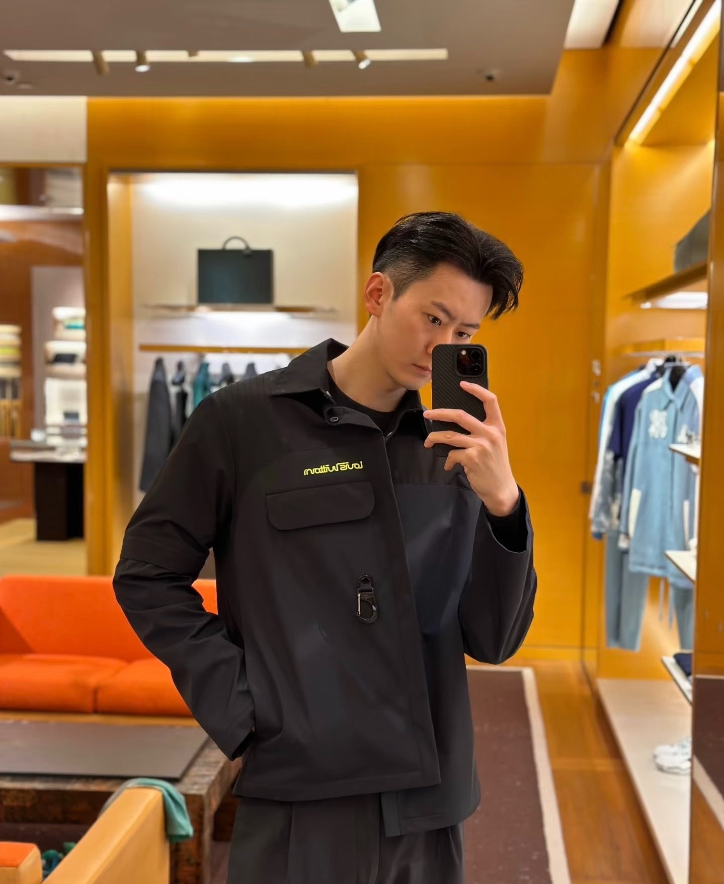 Louis Vuitton Black Tone-on-Tone Embroidered Detachable Jacket